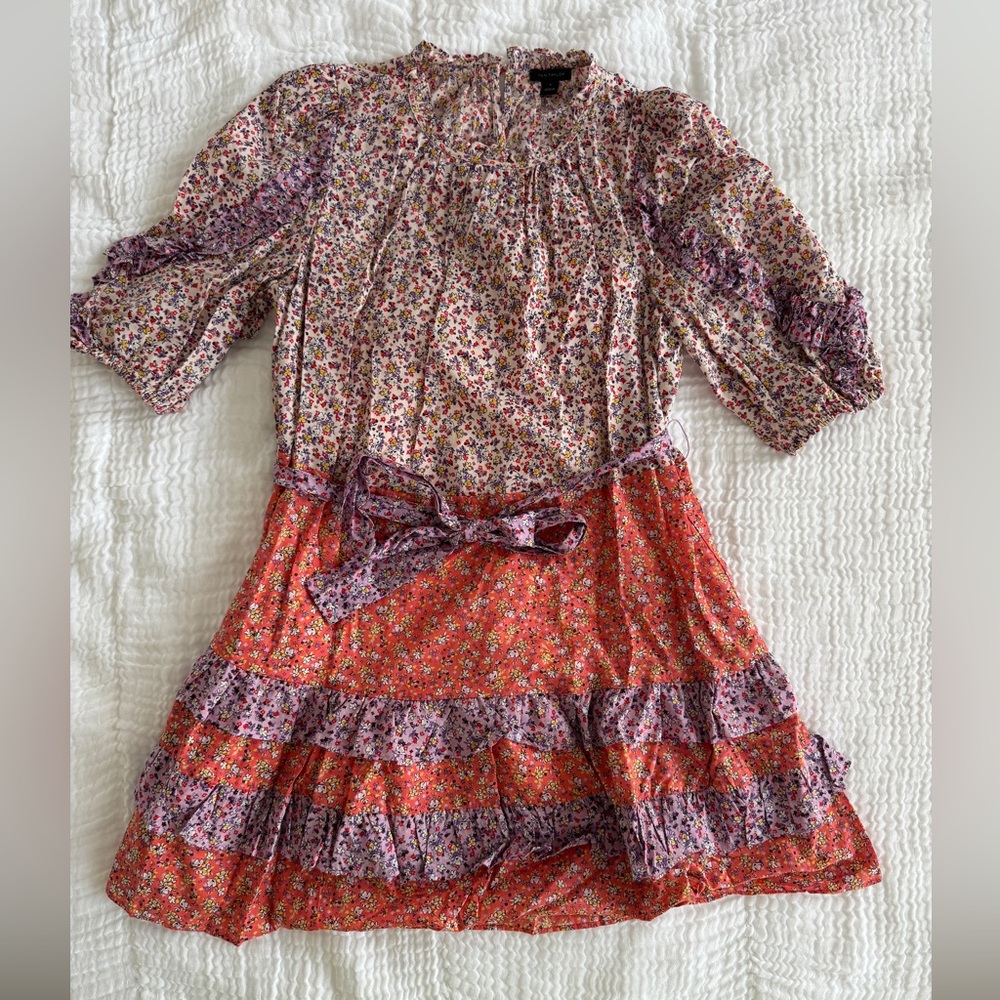 Tiered Floral Ann Taylor Mini Dress with Detachable Built-in Slip